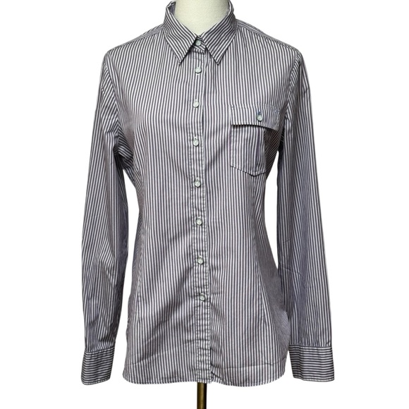 {Brooks Brothers} Long Sleeve Cotton Purple Stripe Button Down Shirt Top Blouse - Picture 7 of 7